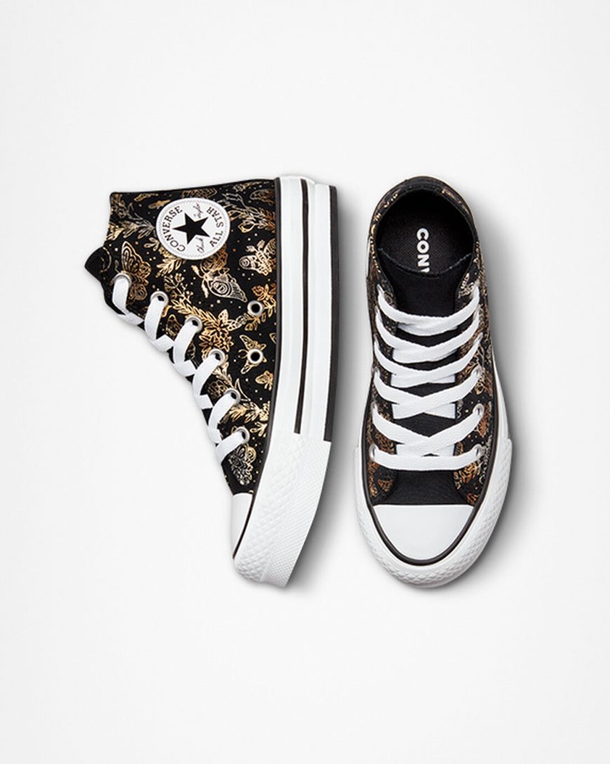 Pantofi Platforma Fete Converse Chuck Taylor All Star EVA Lift Butterfly Shine Inalti Negrii Aurii Albi | RO SIWDE254